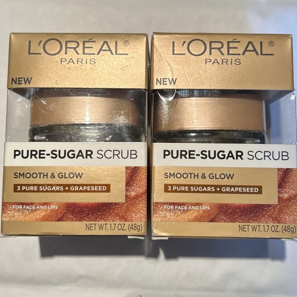 Lot Of 2 L'Oréal Paris Pure Sugar Face/Lips Scrub w/ Grapeseed 1.7oz Skin Care